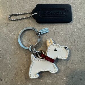 Coach White Scottie Dog Keychain Bag Charm! Bonus Leather Key Fob!